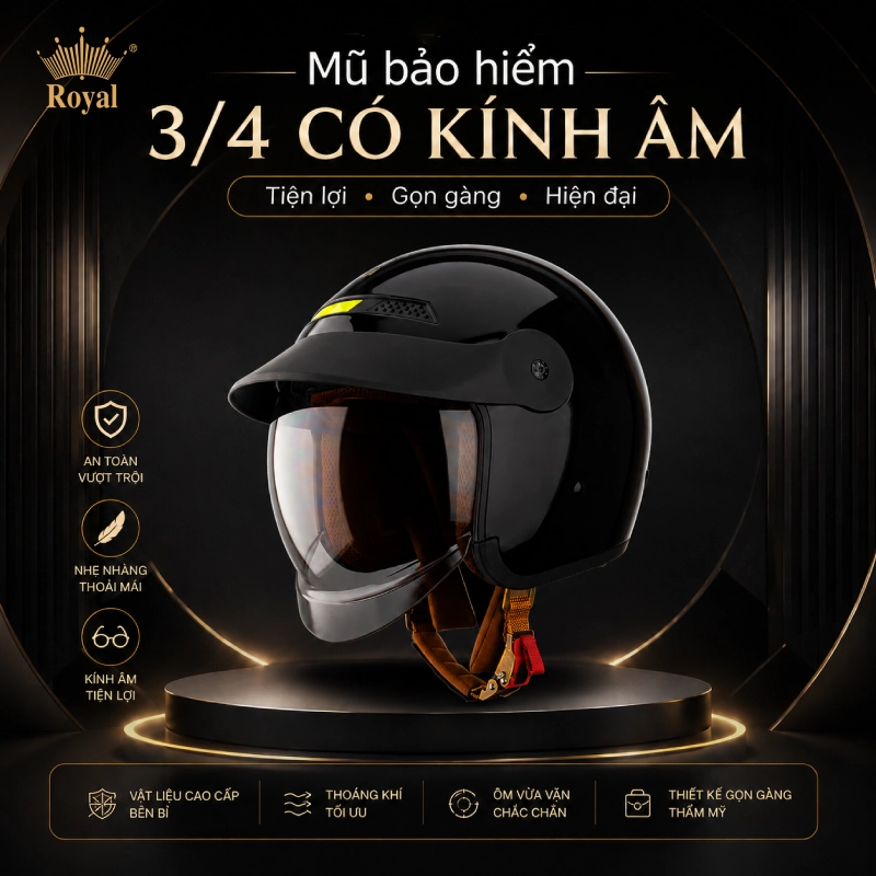 Các loại mũ bảo hiểm 3/4: Loại kính âm