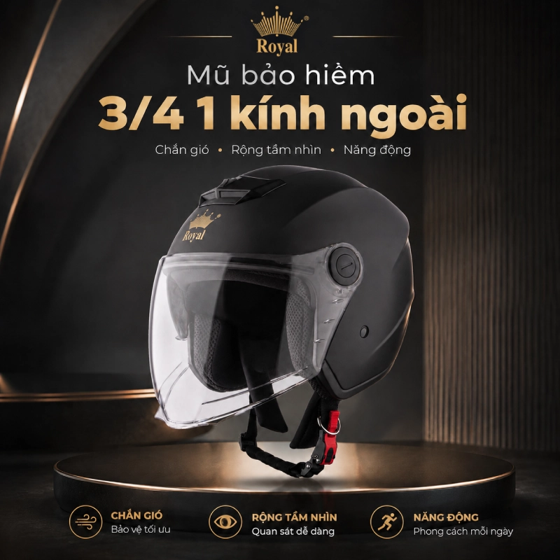 Các loại mũ bảo hiểm 3/4: Loại kính âm