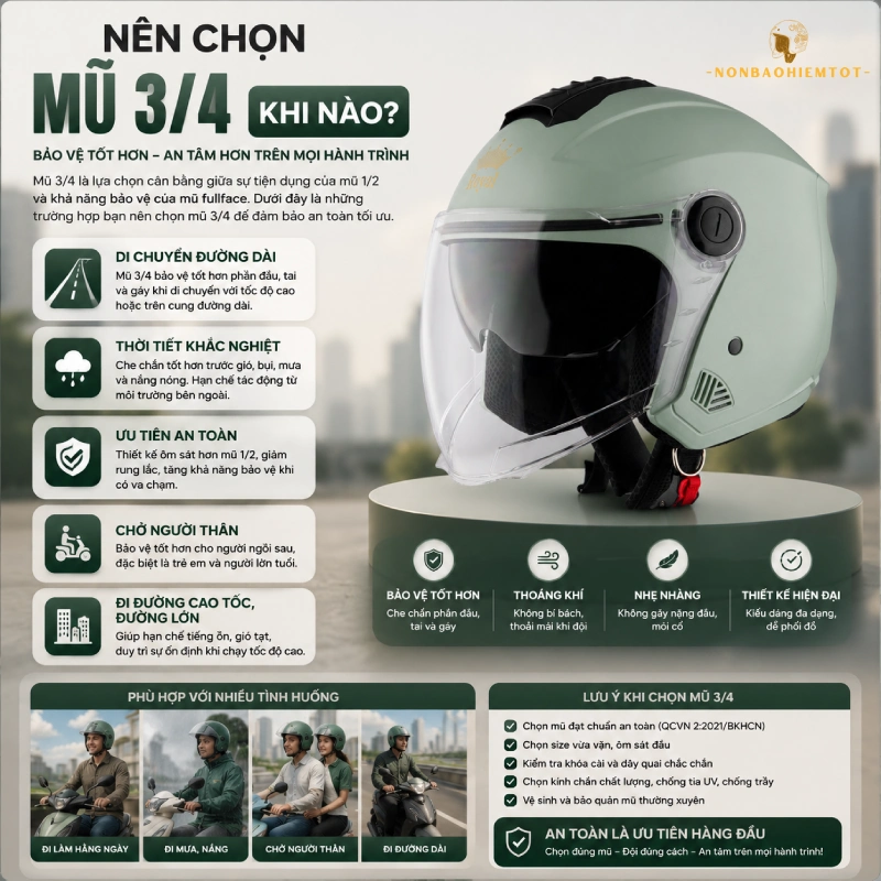 Nên chọn mũ 3/4 khi nào?
