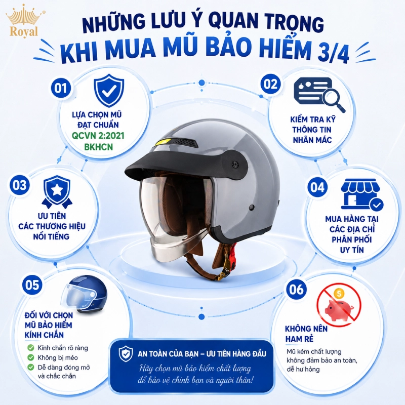 Các loại mũ bảo hiểm 3/4: Loại kính âm