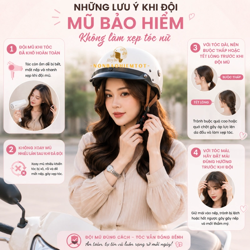 Những lưu ý khi đội mũ bảo hiểm không làm xẹp tóc nữ