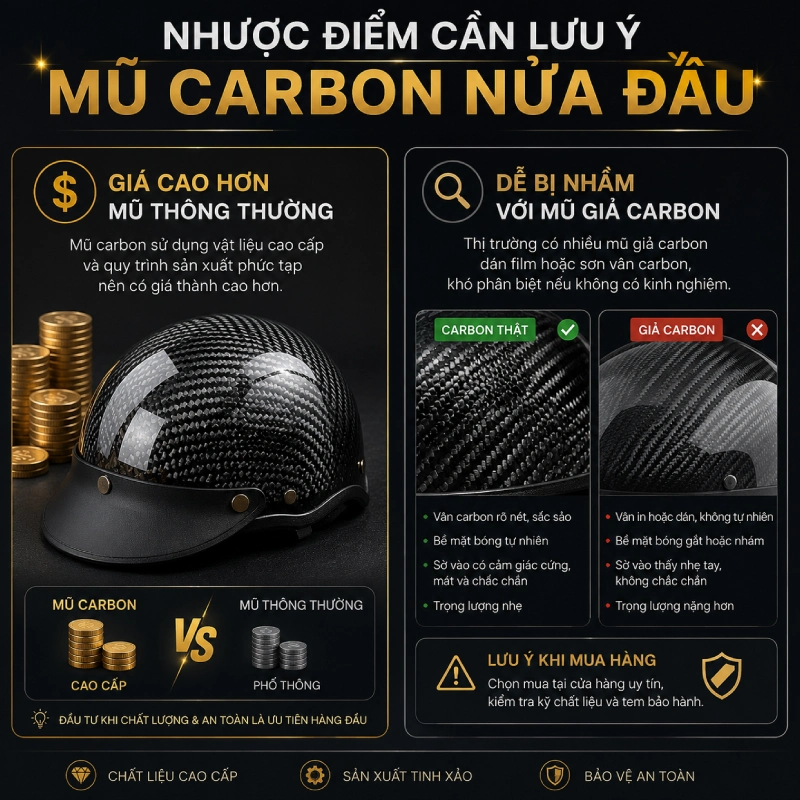 Nhược điểm của mũ bảo hiểm carbon nửa đầu