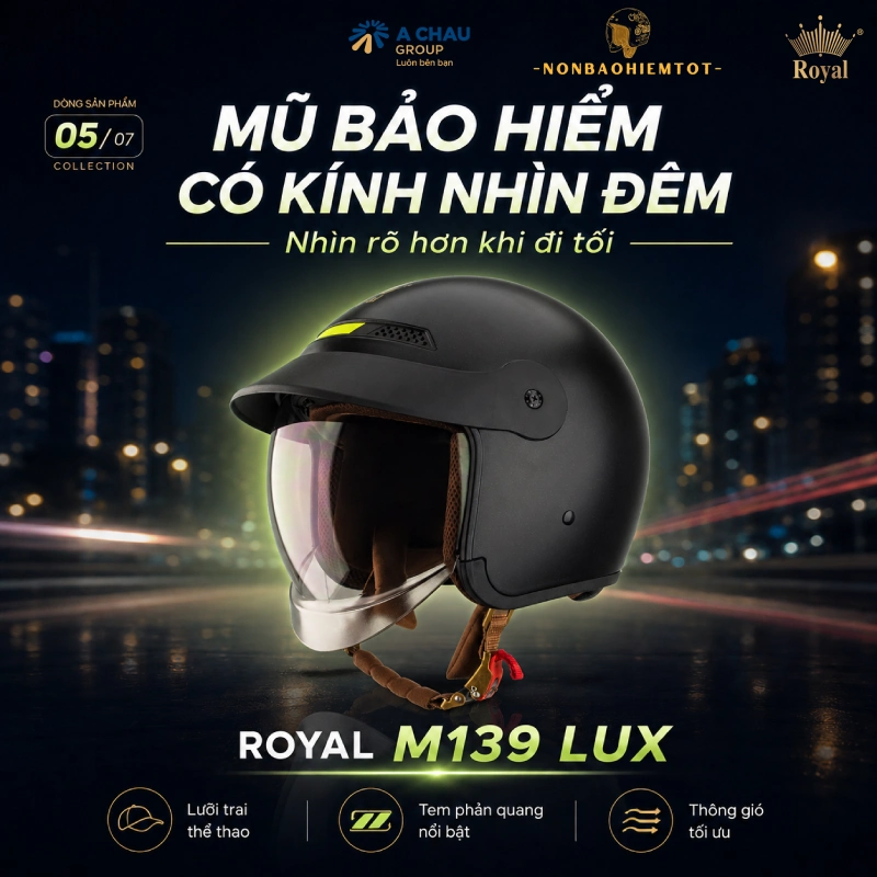 Mũ bảo hiểm kính nhìn đêm Royal M139 LUX