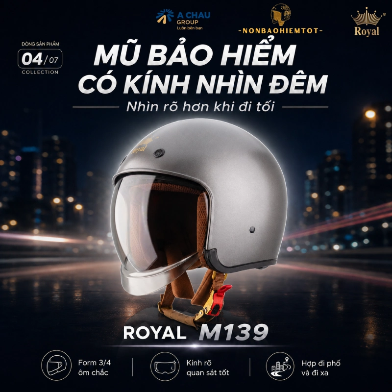 Mũ bảo hiểm kính nhìn đêm Royal M139