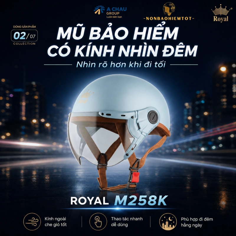 Mũ bảo hiểm kính nhìn đêm Royal M258K