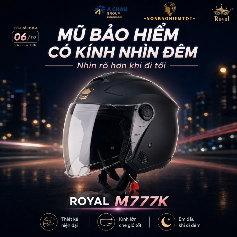 Mũ bảo hiểm kính nhìn đêm Royal M777K