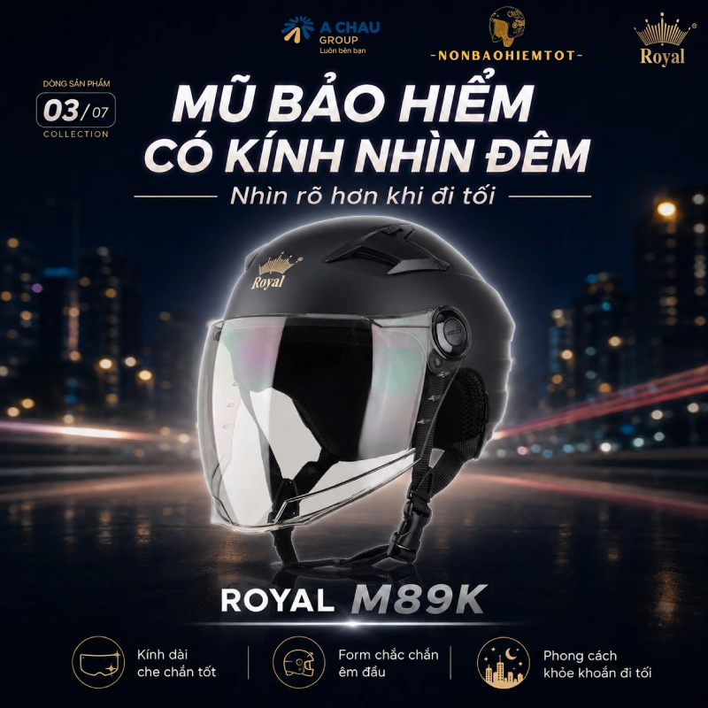 Mũ bảo hiểm kính nhìn đêm Royal M89K