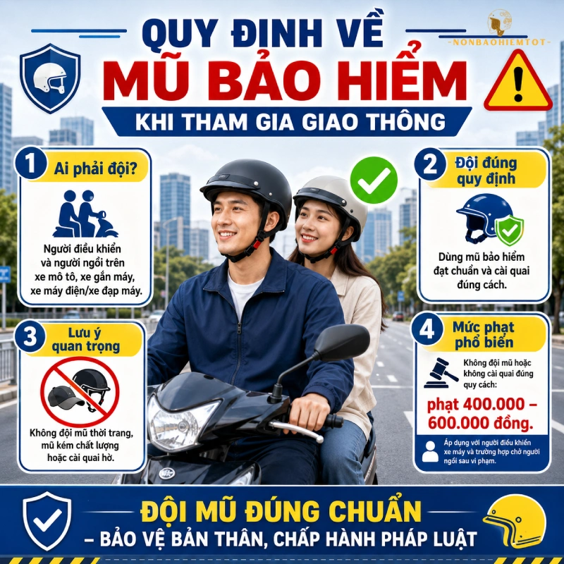 Quy định về mũ bảo hiểm như thế nào khi tham gia giao thông