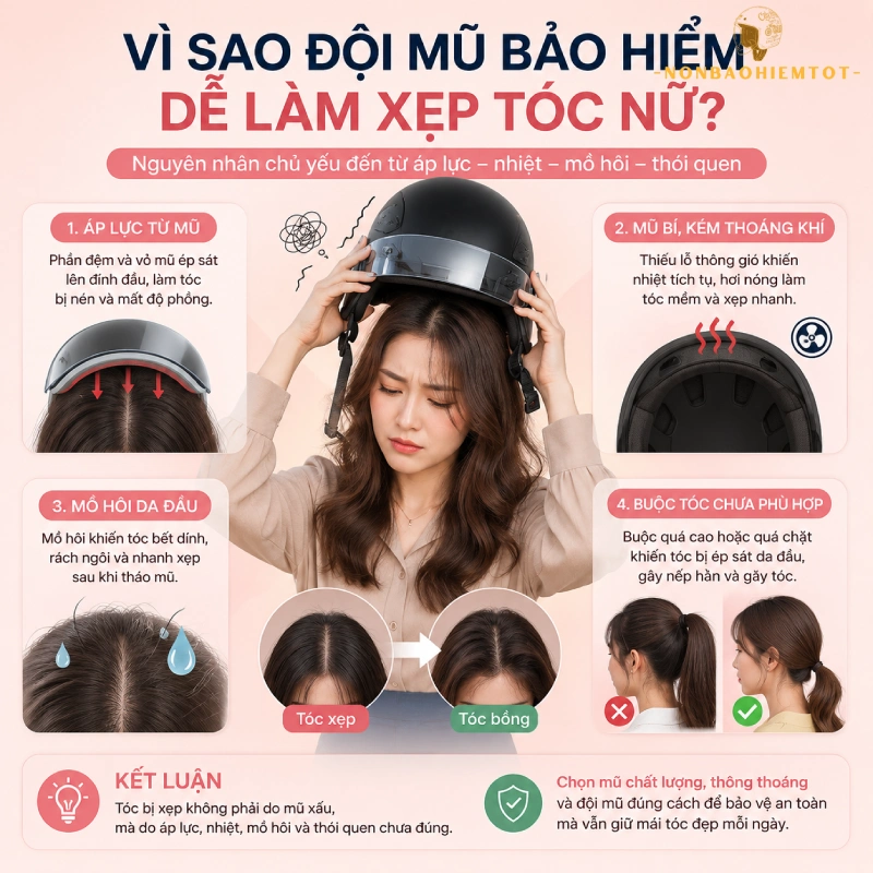 Vì sao đội mũ bảo hiểm dễ làm xẹp tóc nữ?