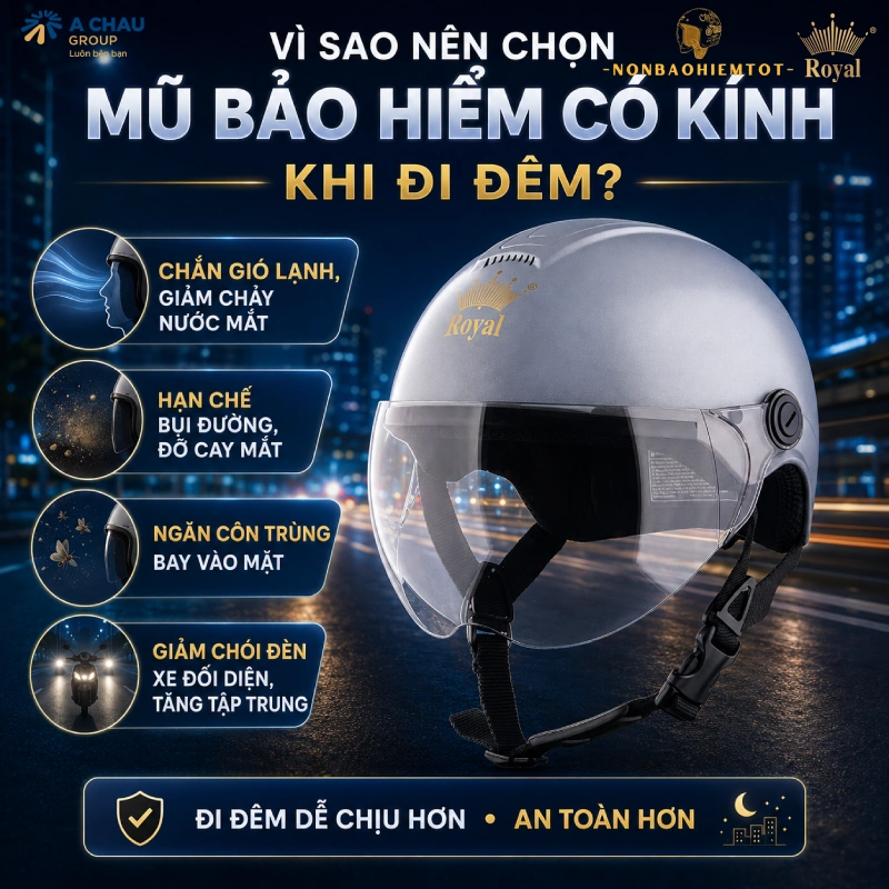 Vì sao nên chọn mũ bảo hiểm có kính khi đi đêm?