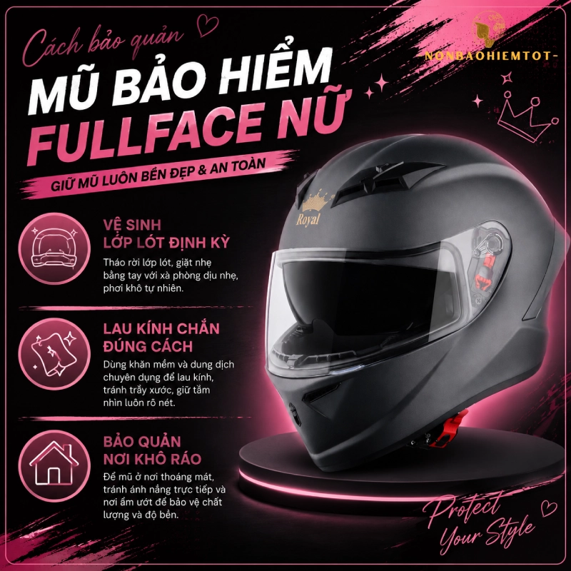 Cách bảo quản mũ bảo hiểm fullface nữ