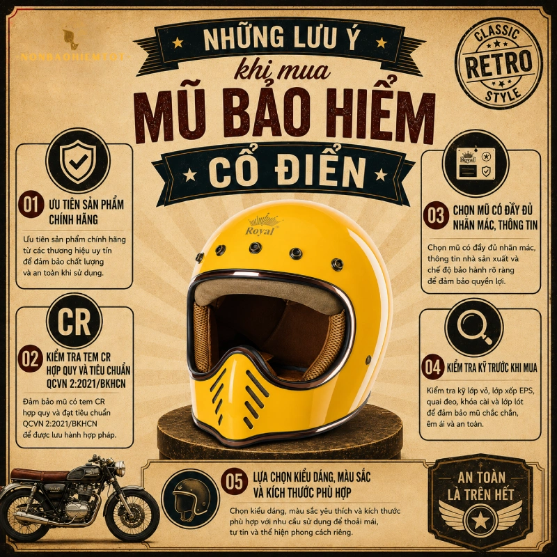 Những lưu ý khi mua mũ bảo hiểm cổ điển