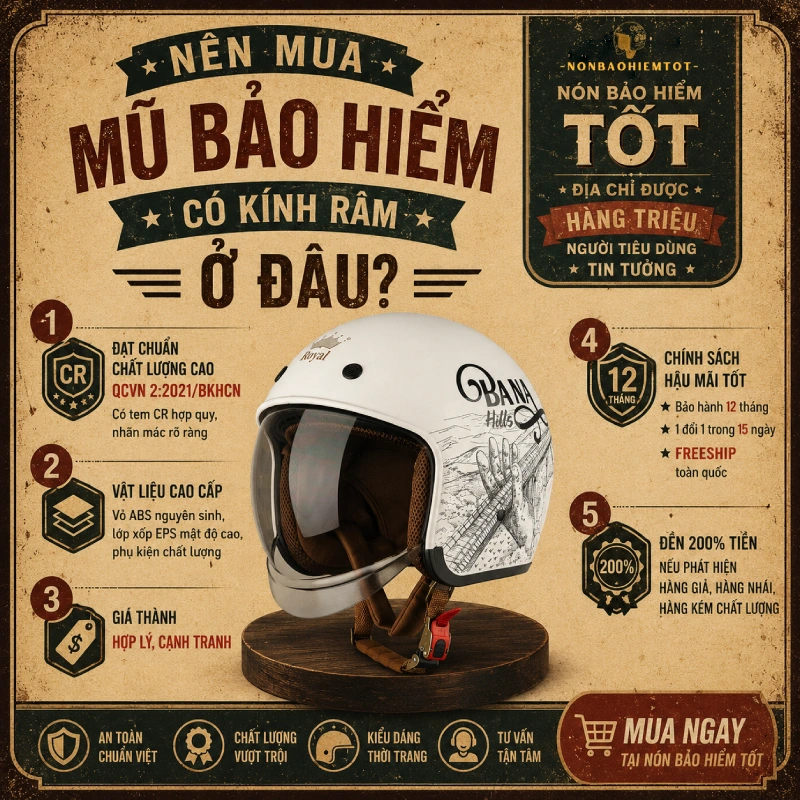 Nên mua mũ bảo hiểm có kính râm ở đâu?