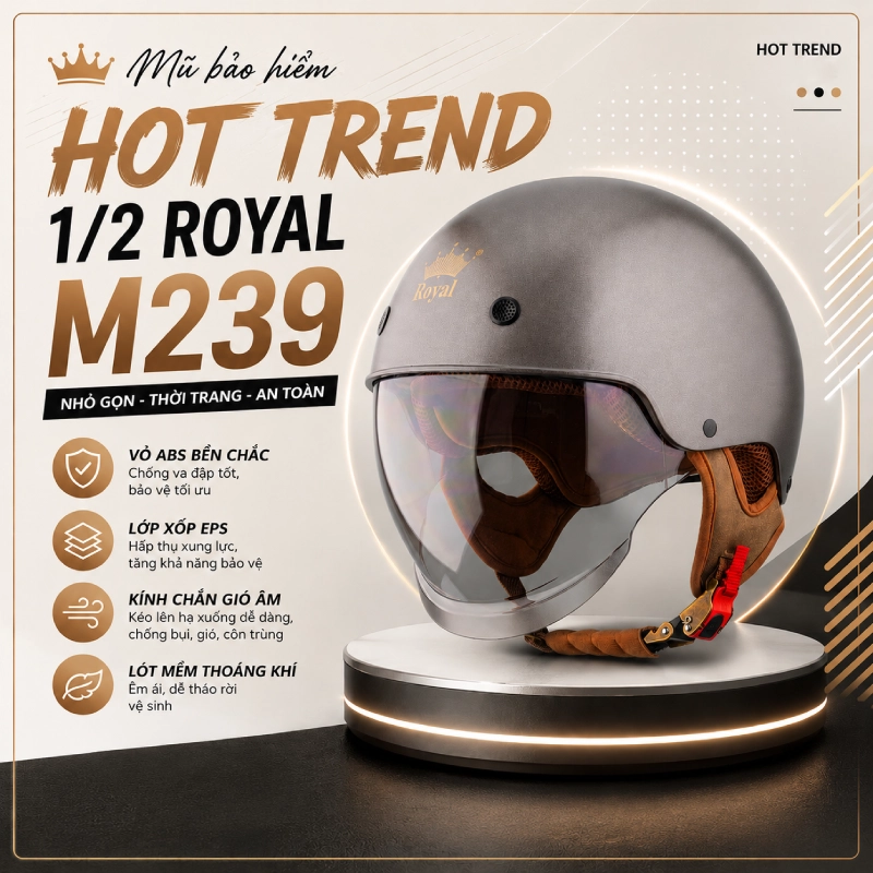 Mũ bảo hiểm hot trend 1/2 Royal M239
