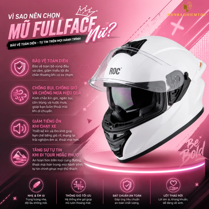 Vì sao nên chọn mũ bảo hiểm fullface cho nữ