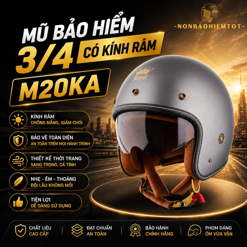 Mũ bảo hiểm 3 /4 có tích hợp kính râm : M20KA