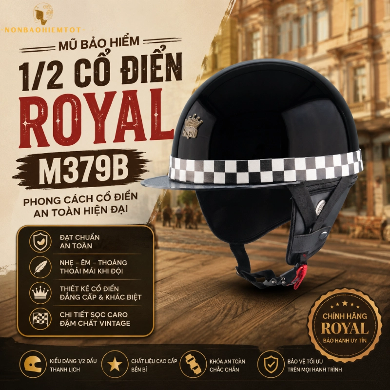 Mũ bảo hiểm 1/2 cổ điển: Royal M378B