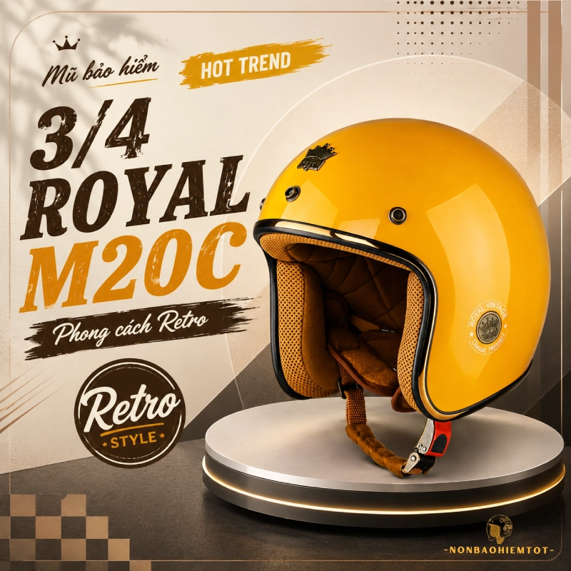 Mũ bảo hiểm hot trend 3/4 Royal M20C