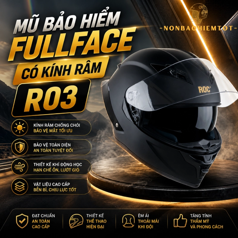 Mũ bảo hiểm Fullface có tích hợp kính râm: R03