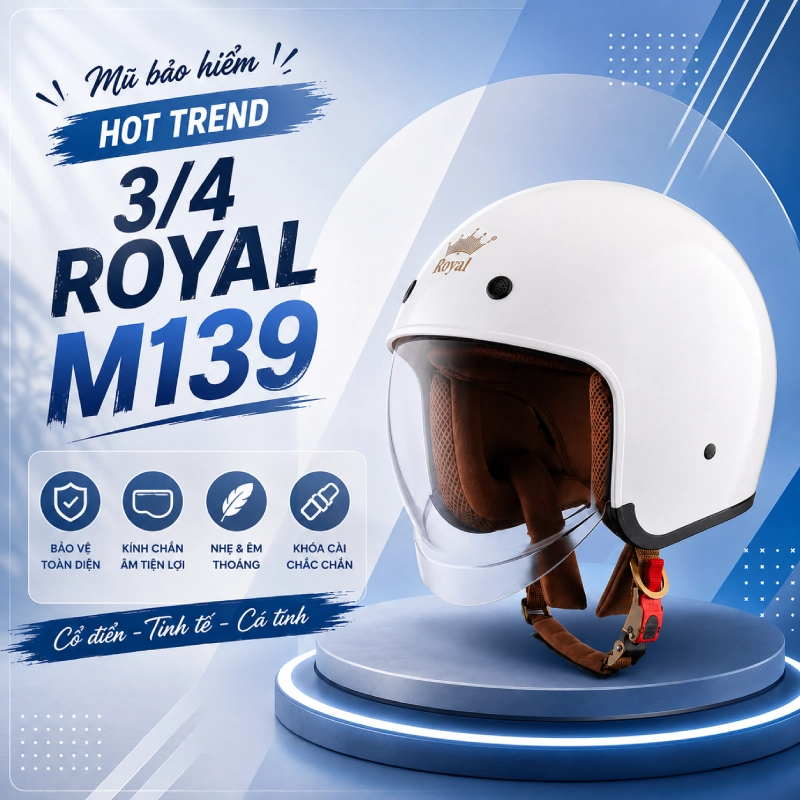 Mũ bảo hiểm hot trend 3/4 Royal M139