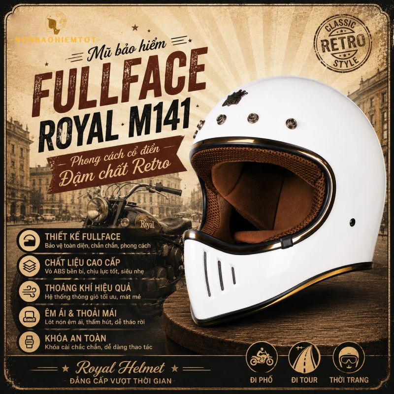 Mũ bảo hiểm Fullface cổ điển: Royal M141