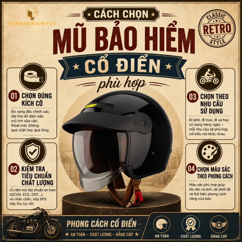 Cách chọn mũ bảo hiểm cổ điển phù hợp