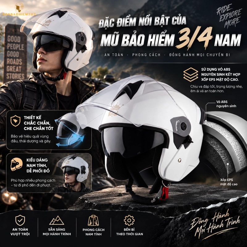 Đặc điểm nổi bật của mũ bảo hiểm 3/4 nam