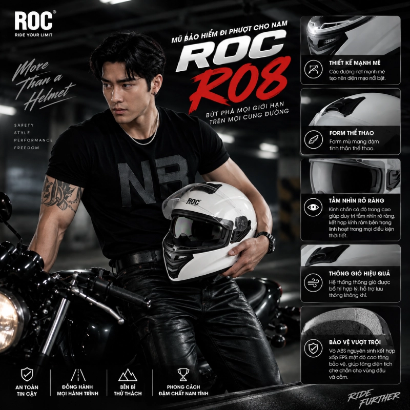 Mũ bảo hiểm đi phượt cho nam ROC R08