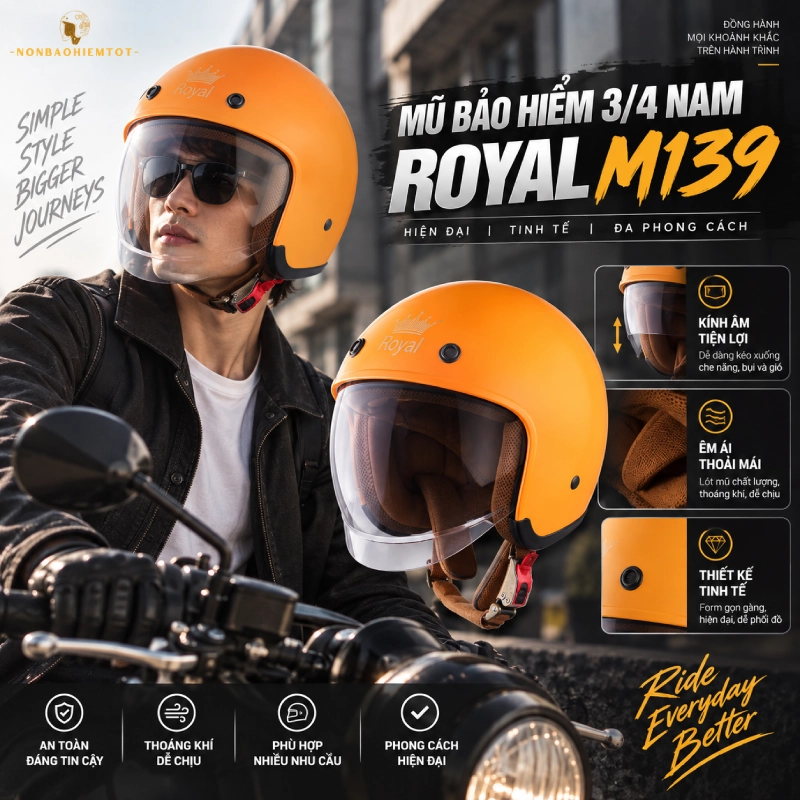 Mũ bảo hiểm 3/4 nam Royal M139