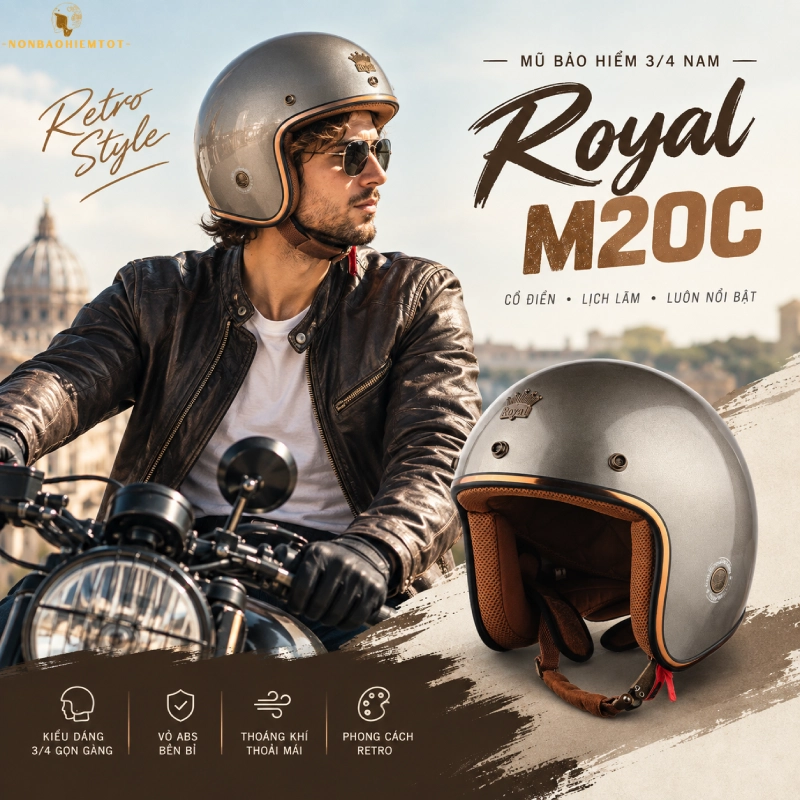 Mũ bảo hiểm 3/4 nam Royal M20C