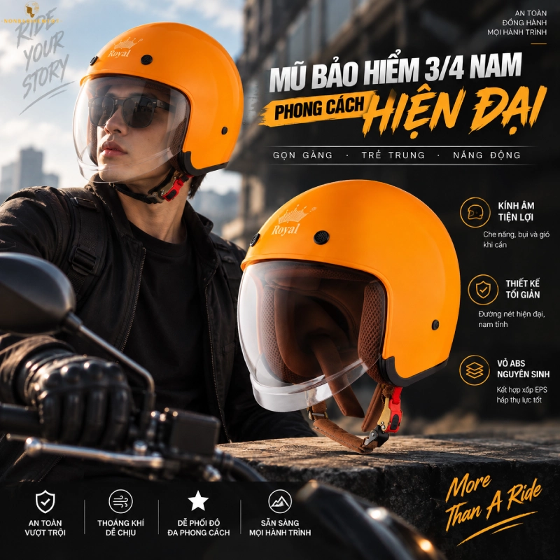 Mũ bảo hiểm 3/4 nam phong cách hiện đại