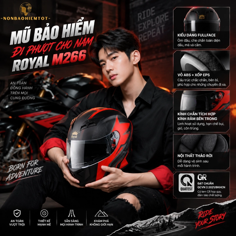 Mũ bảo hiểm đi phượt cho nam Royal M266