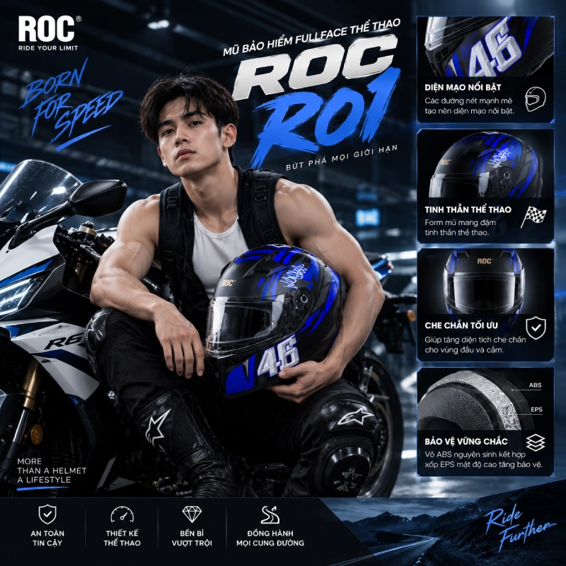 Mũ bảo hiểm fullface thể thao ROC R01