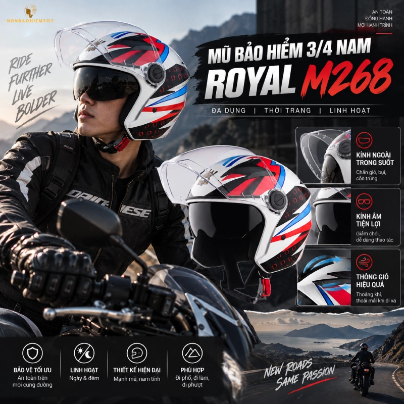 Mũ bảo hiểm 3/4 nam Royal M268