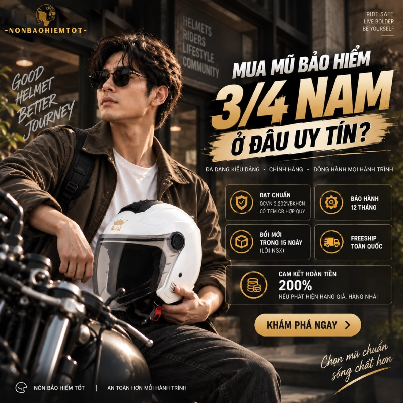 Mua mũ bảo hiểm 3/4 nam ở đâu uy tín?