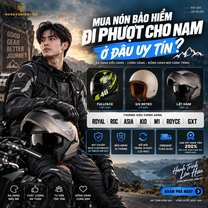 Mua mũ bảo hiểm đi phượt cho nam ở đâu uy tín?