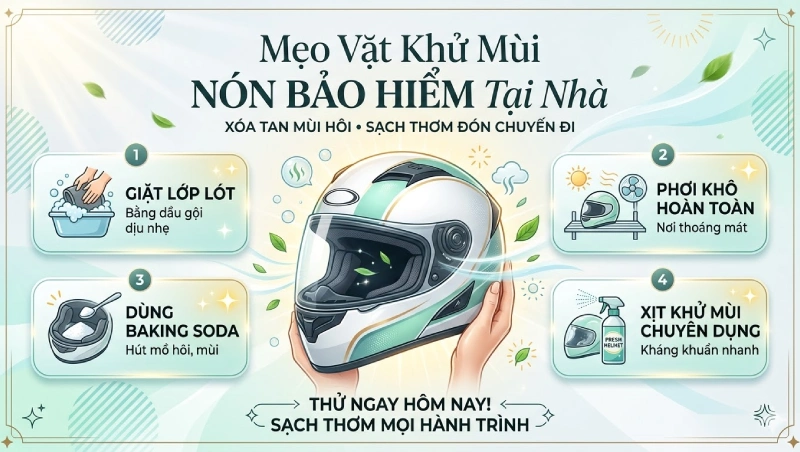 7 cách khử mùi nón bảo hiểm hiệu quả nhất