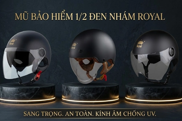 mũ bảo hiểm 1/2 đen nhám
