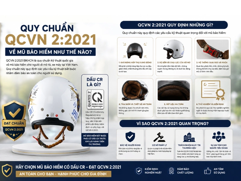 Quy chuẩn QCVN 2:2021 về mũ bảo hiểm