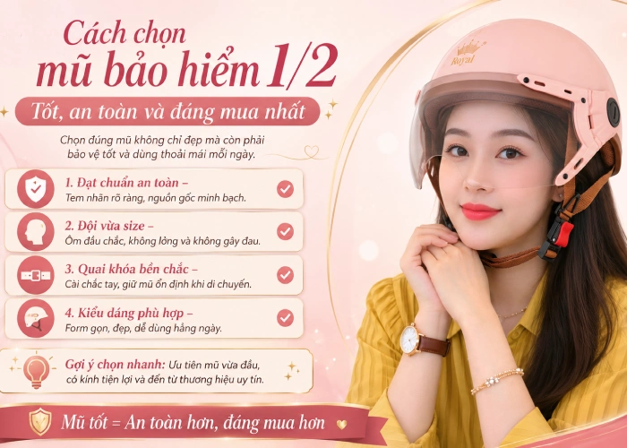 Cách chọn mũ bảo hiểm 1/2 tốt, an toàn và đáng mua nhất