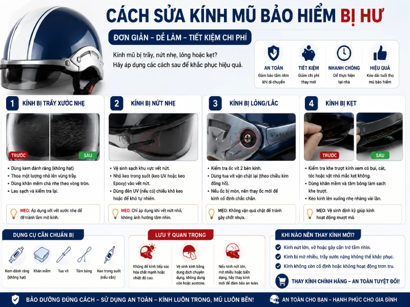 sửa kính mũ bảo hiểm tại nhà