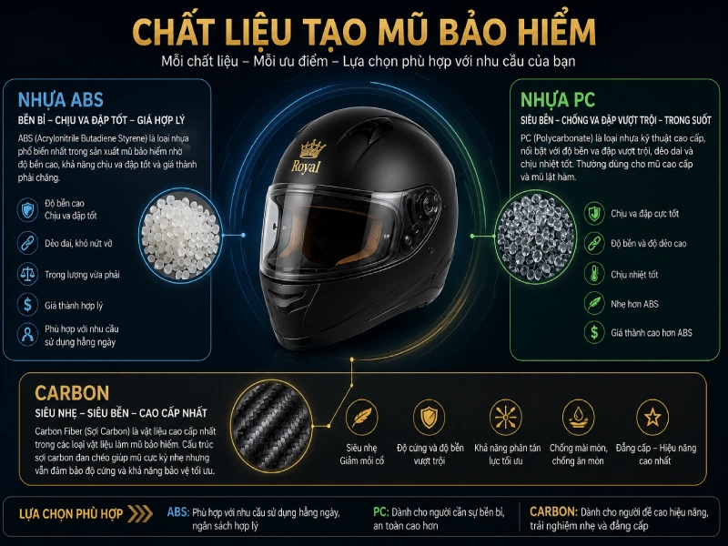 Vỏ mũ bảo hiểm được làm từ vật liệu