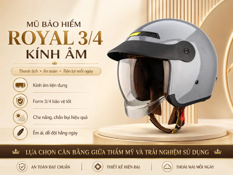 Top 5 mũ bảo hiểm royal 3/4 kính âm