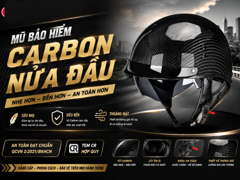Mũ bảo hiểm carbon nửa đầu