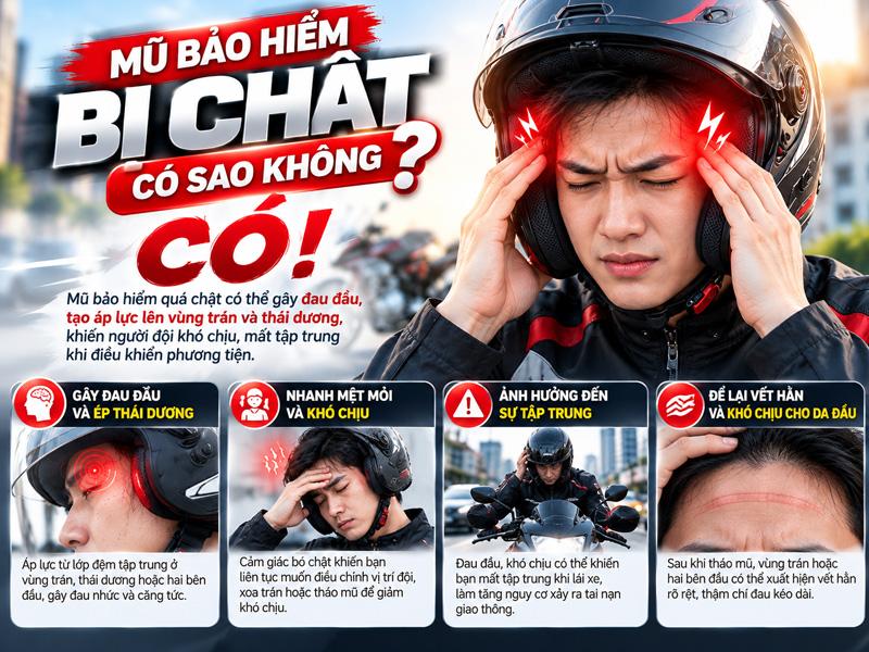 Mũ bảo hiểm bị chật có sao không?